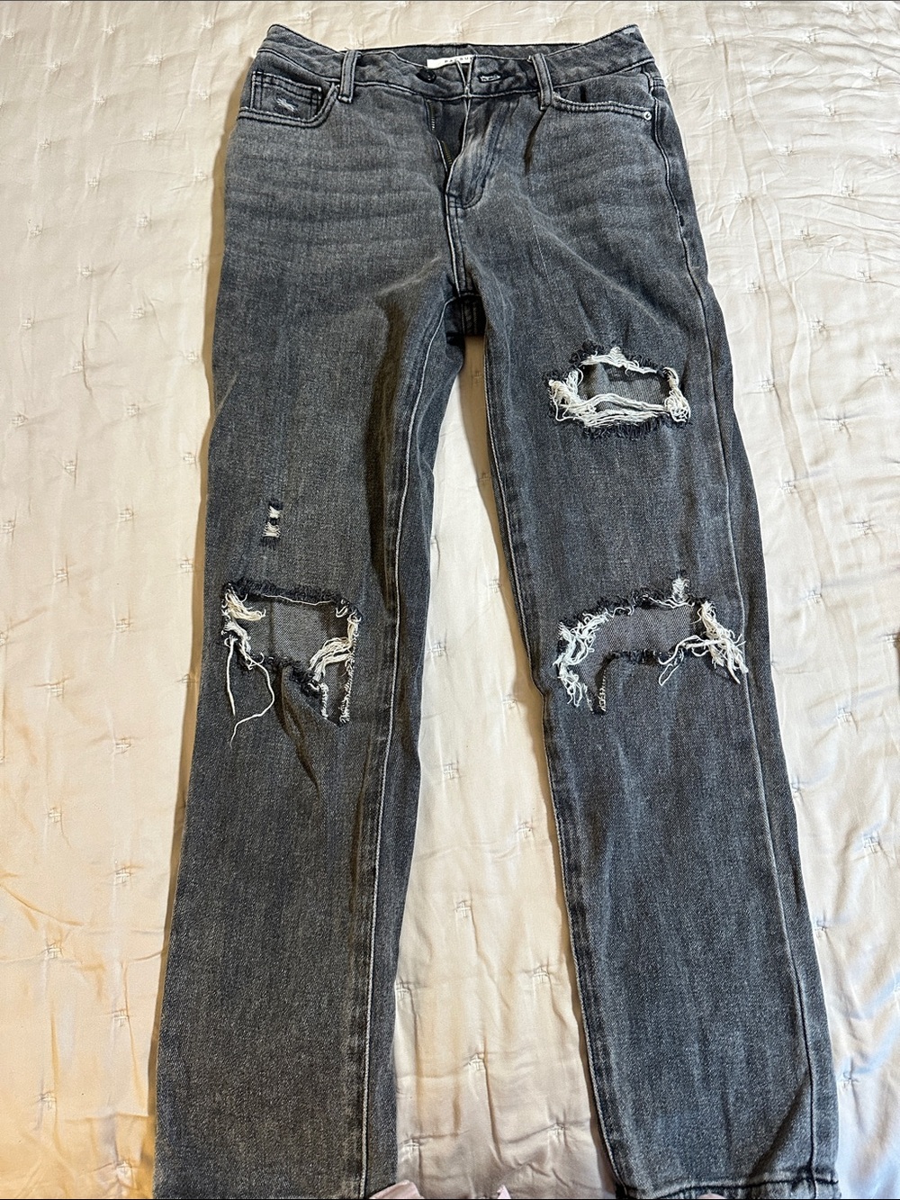 PacSun Women's Distressed Charcoal Straight Leg Jeans